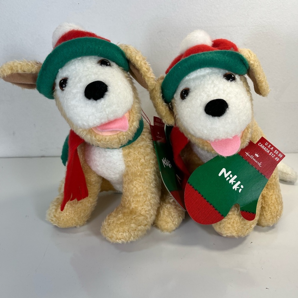 2 Hallmark Nikki Retriever Puppy Dog Plush Stuffed Animal Winter Hat & Scarf Tag